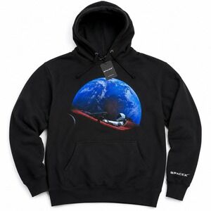 SpaceX Hoodie Mens XXL Black Falcon Roadster Elon Quantum IPO Rocket UFO Craft